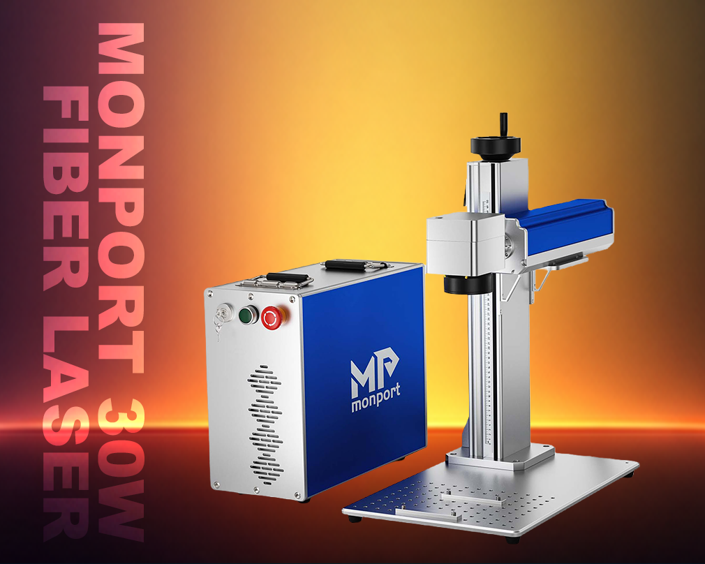 Monport fiber laser machine with blue and silver design on a gradient background